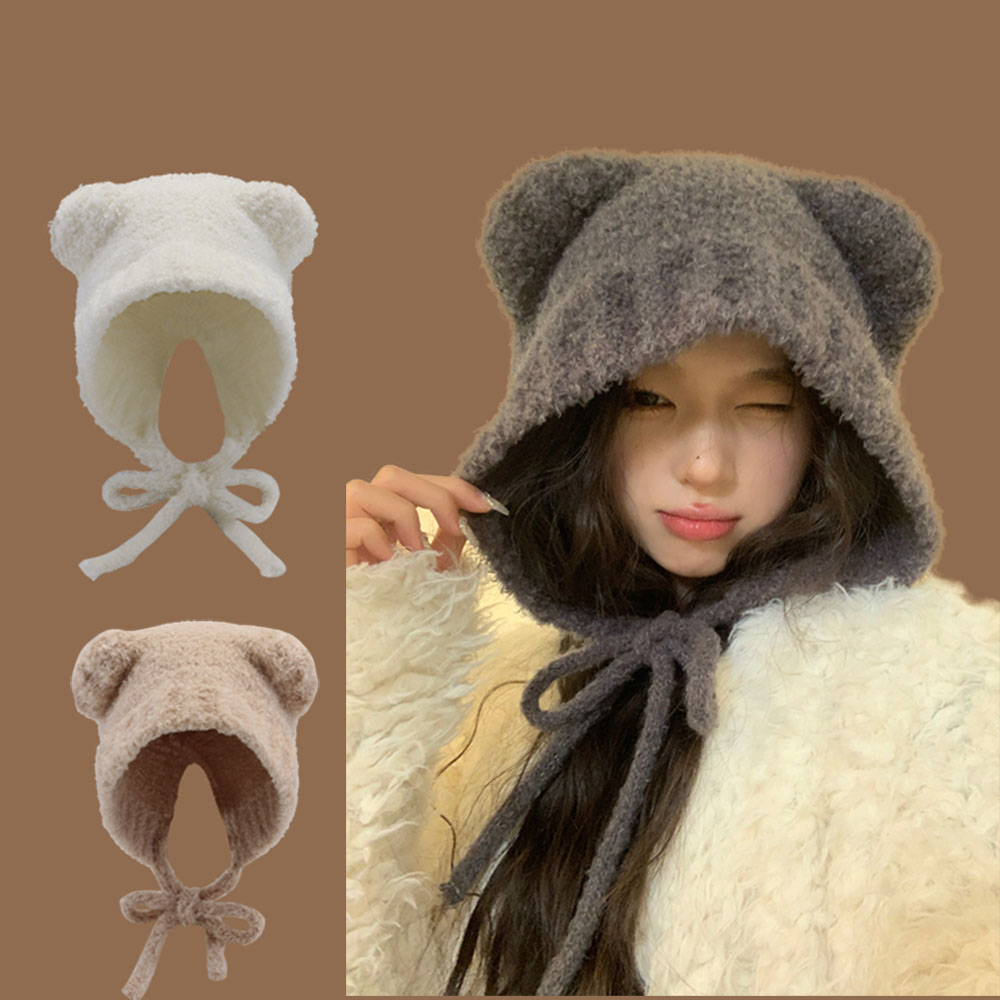 Winter Trapper Hat - 新しいラムヘア冬原宿 y2k ビーニーニット帽子女性レースアップ暖かい厚いヒップホップスカルキャップショート帽子ユニセックスベーシックキャップボンバー