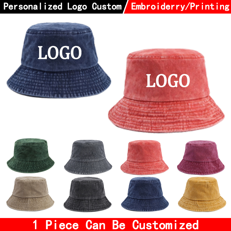Bucket Hat Cotton - カスタムロゴ入りデニムバケットハット ファッションウォッシュドデニムキャップ デザイン メンズ パナマハット レディース