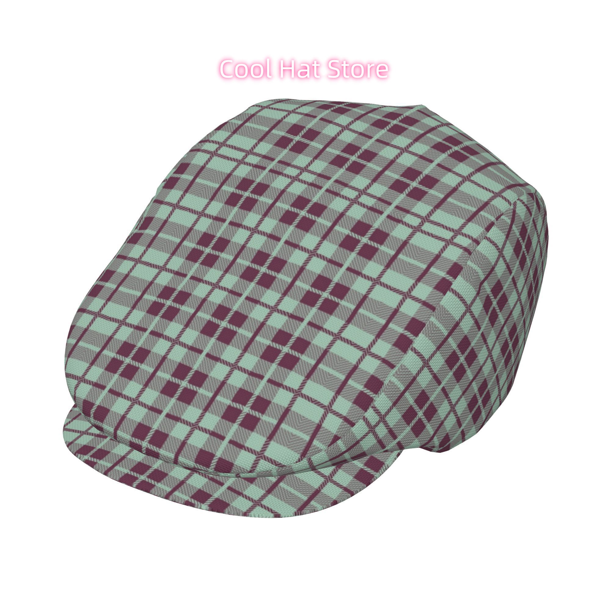 Newsboy Cap Ivy - ミントとバーガンディの格子柄メンズ＆レディースフラットトップキャップ、調節可能なベレー帽、ニュースボーイキャップ、アイビーキャップ、タクシードライバーキャップ、アイリッシュキャップ