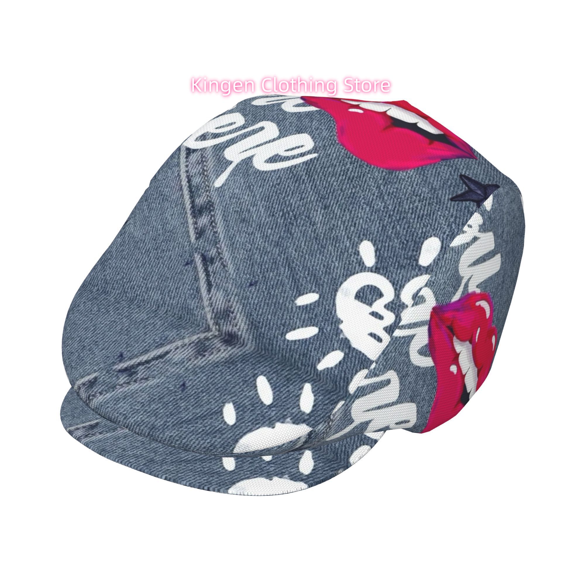 全面プリントの赤い唇柄ベレー帽、男女兼用、調節可能なフラット - Newsboy Cap Ivy のレビューと価格