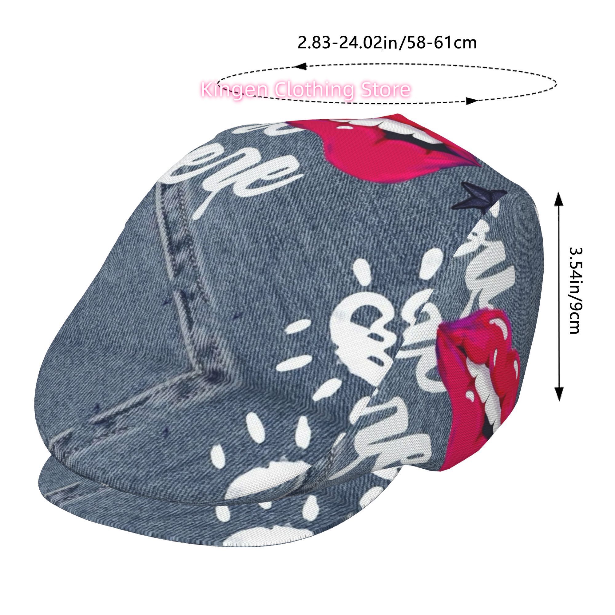 全面プリントの赤い唇柄ベレー帽、男女兼用、調節可能なフラット - Newsboy Cap Ivy のレビューと価格