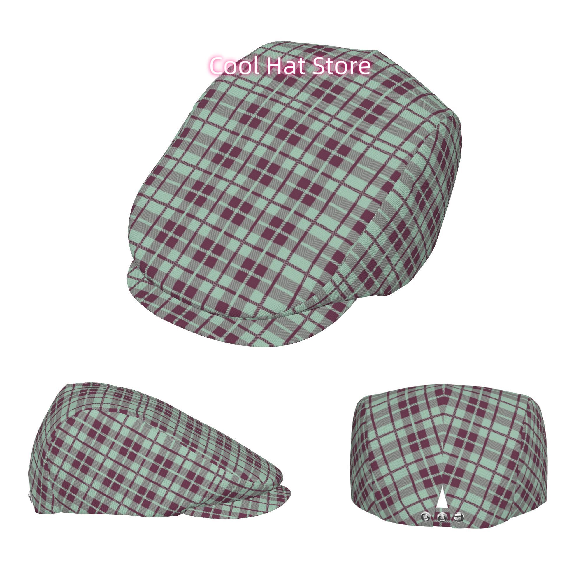 ミントとバーガンディの格子柄メンズ＆レディースフラットトップ - Newsboy Cap Ivy のレビューと価格