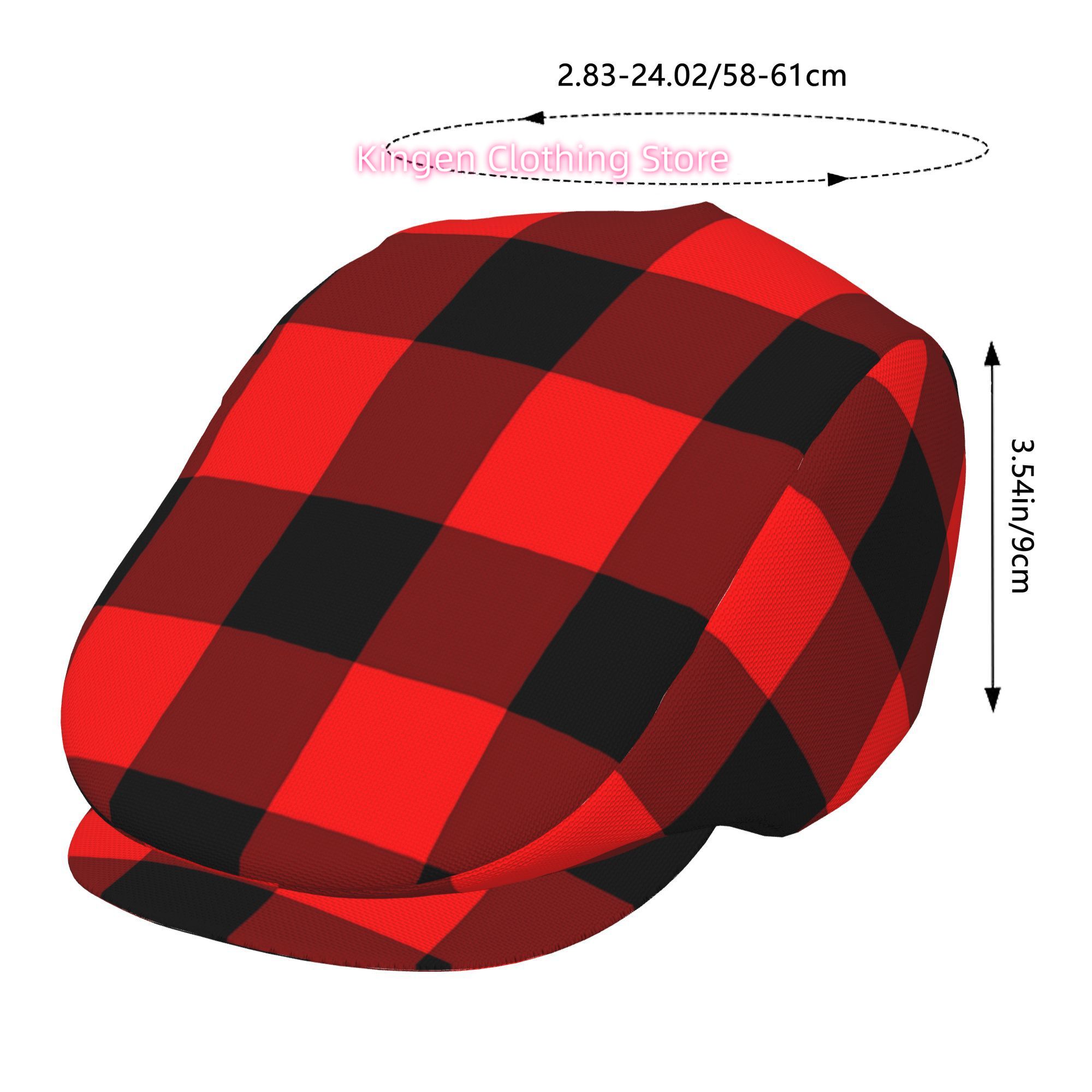 男女兼用の調節可能なフラットキャップ。赤と黒のチェック柄デザ - Newsboy Cap Ivy のレビューと価格
